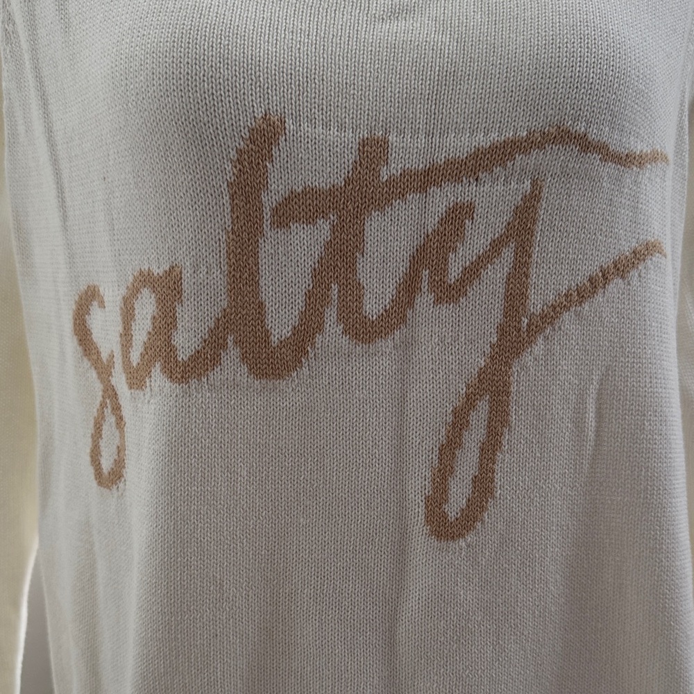 Chic White Sweater with Tan 'Salty' Design - Picture 2 of 3